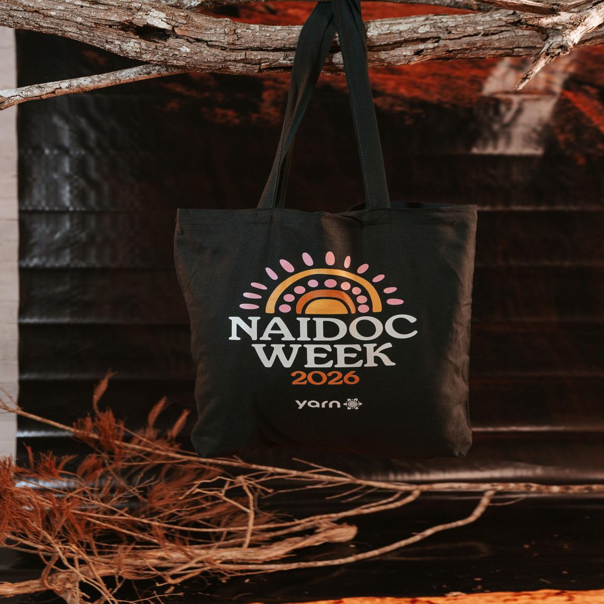 (Bulk) Core NAIDOC Week 2026 Pink and Black Long Handle Cotton Tote Bag
