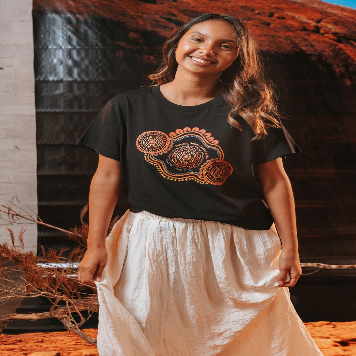 (Bulk) Standing Strong NAIDOC Week 2026 Black Cotton Crew Neck Women's T-Shirt