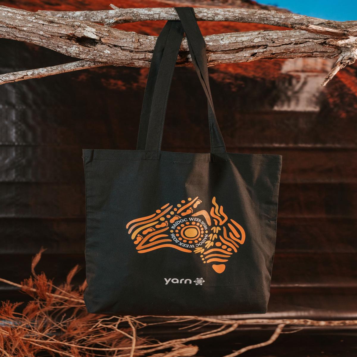 (Bulk) Australia NAIDOC Week 2026 Black Long Handle Cotton Tote Bag