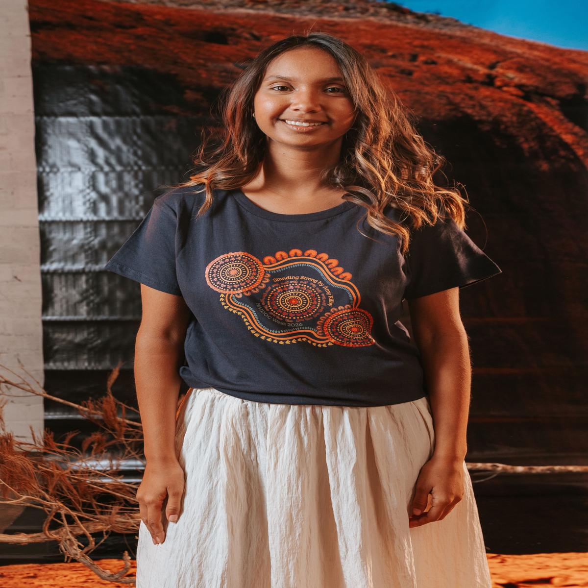 (Bulk) Standing Strong NAIDOC Week 2026 Navy Cotton Crew Neck Women's T-Shirt