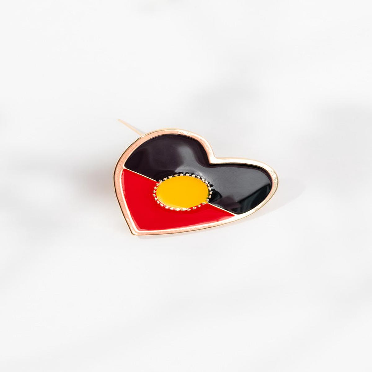 "Raise The Flag" Aboriginal Flag Heart Brooch