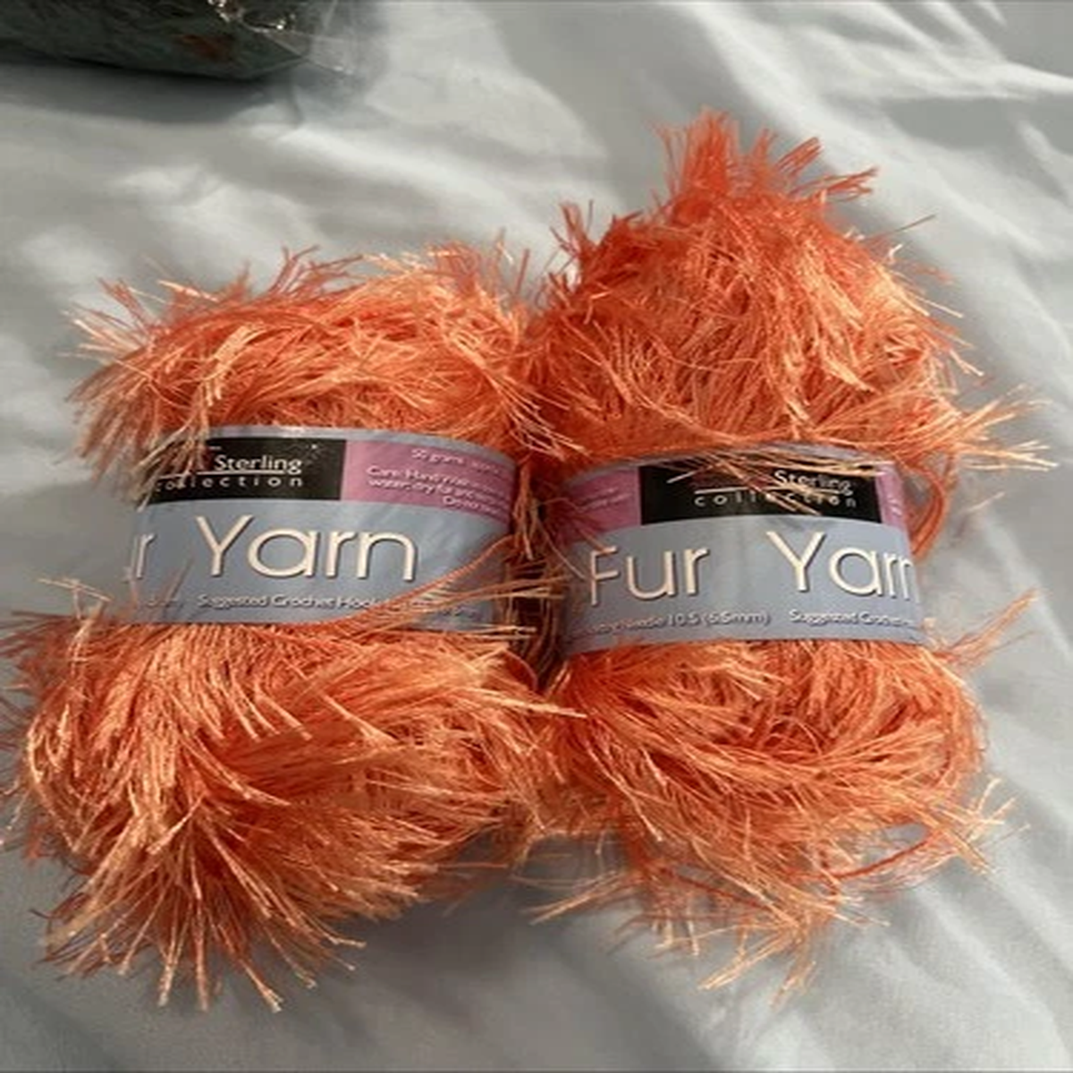 (2) 50g 50 Yds Sterling Collection  Crafters Eyelash Fun Fur Yarn Light Orange