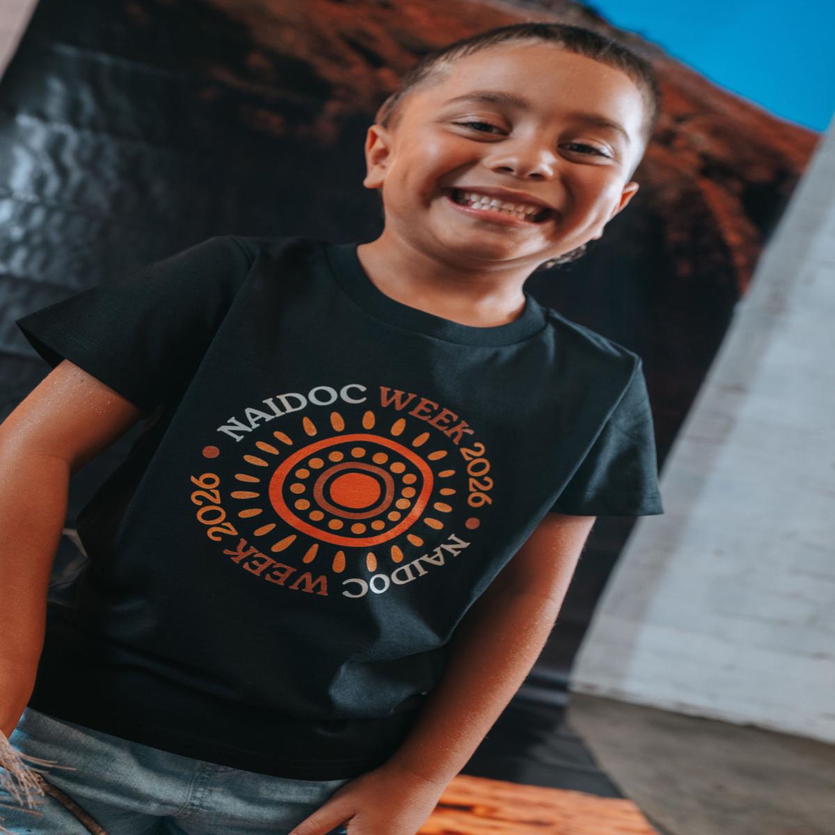 Circle NAIDOC Week 2026 Black Cotton Crew Neck Kids T-Shirt