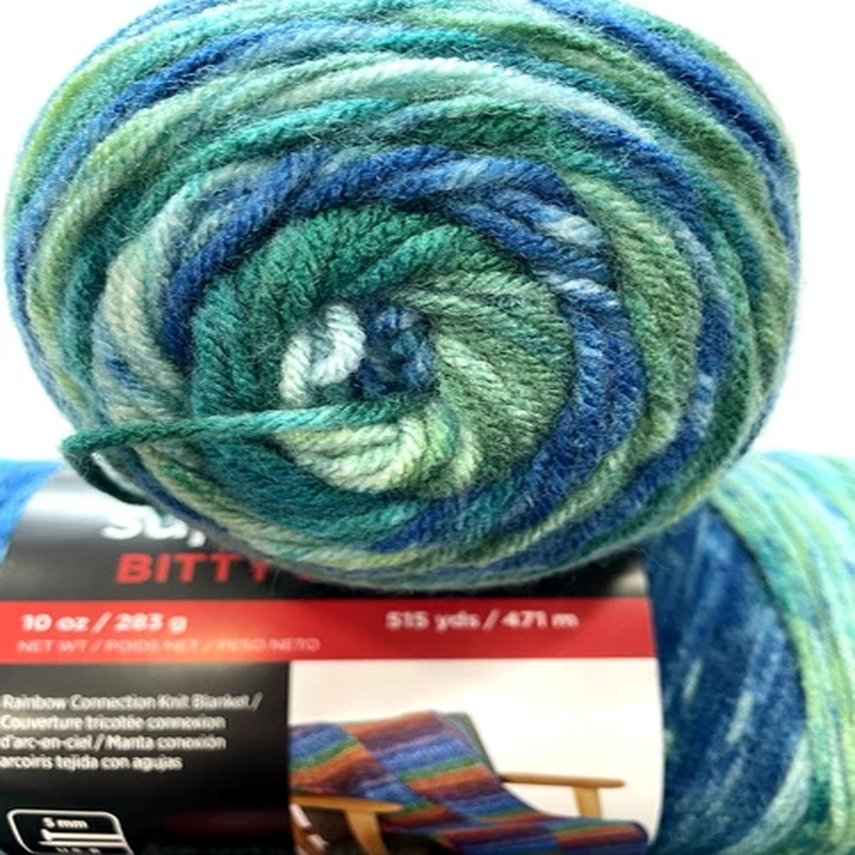 (1 SKEIN) Red Heart BITTY STRIPE YARN "SEAWEED* 10oz #4 Med. 283g/515yds Acrylic