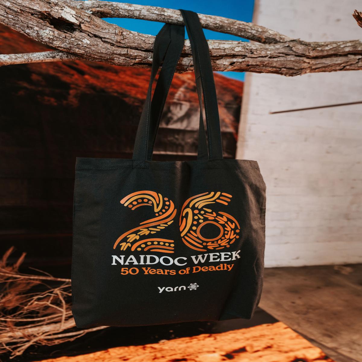 (Bulk) Standing Strong Bold NAIDOC 2026 Black Long Handle Cotton Tote Bag