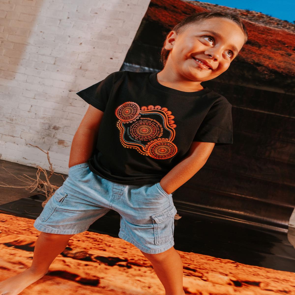 (Bulk) Standing Strong NAIDOC Week 2026 Black Cotton Crew Neck Kids T-Shirt