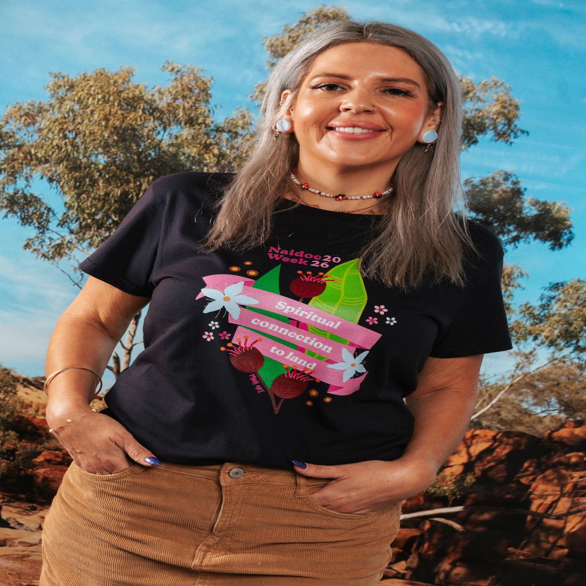Spiritual Connection To Land NAIDOC Week 2026 Navy Cotton Crew Neck Women's T-Shirt