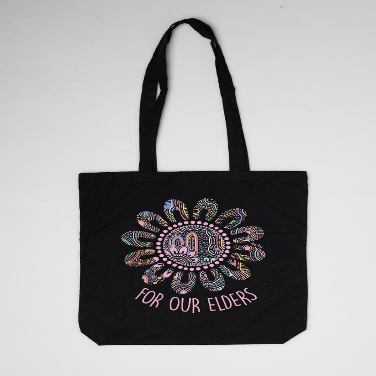 Connection Through Generations (Purple) Black Long Handle Cotton Tote Bag