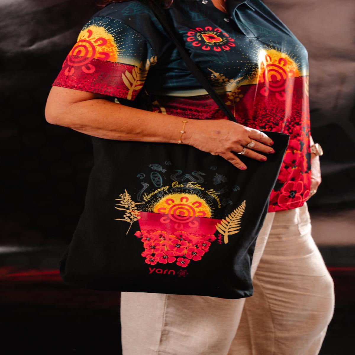 Honouring Our Fallen Warriors Black Long Handle Cotton Tote Bag