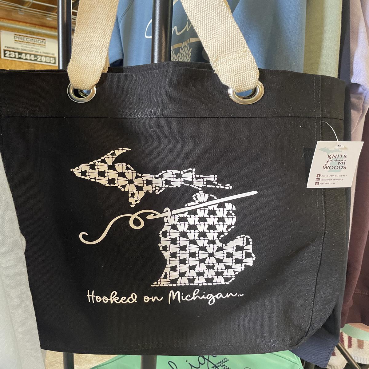 Black Hooked on Michigan Canvas Tote (Crochet)