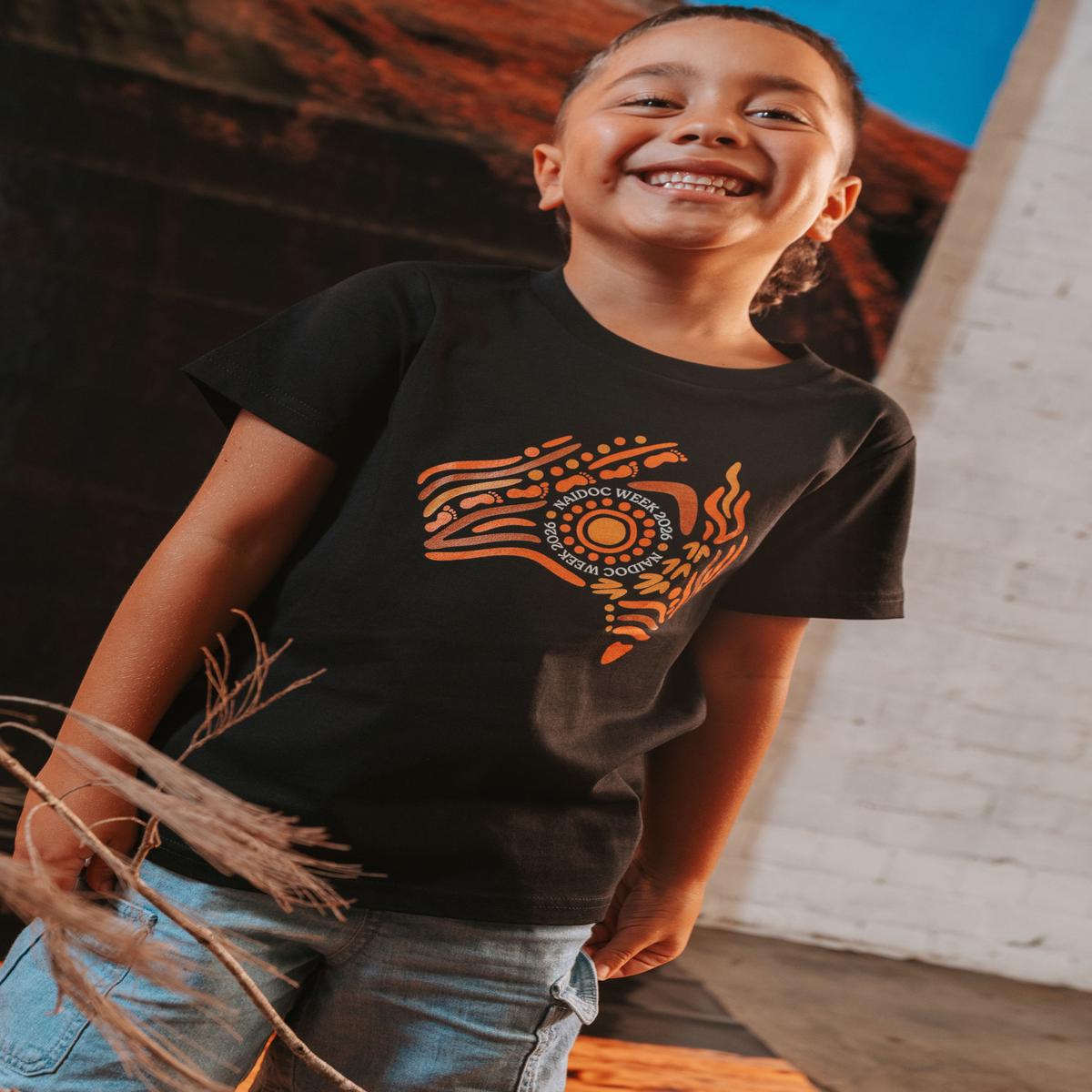 (Bulk) Australia NAIDOC Week 2026 Black Cotton Crew Neck Kids T-Shirt
