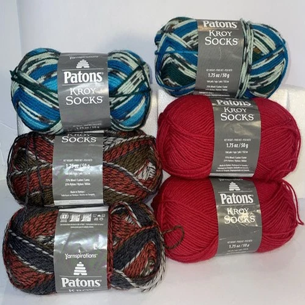 Yarnspirations Patons Kroy Socks Lot of 5+3/4.  Assorted Colors