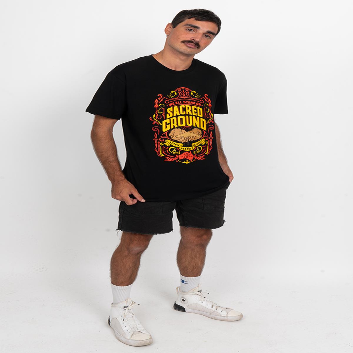 Vintage Sacred Ground Classic Black Cotton Crew Neck Unisex T-Shirt