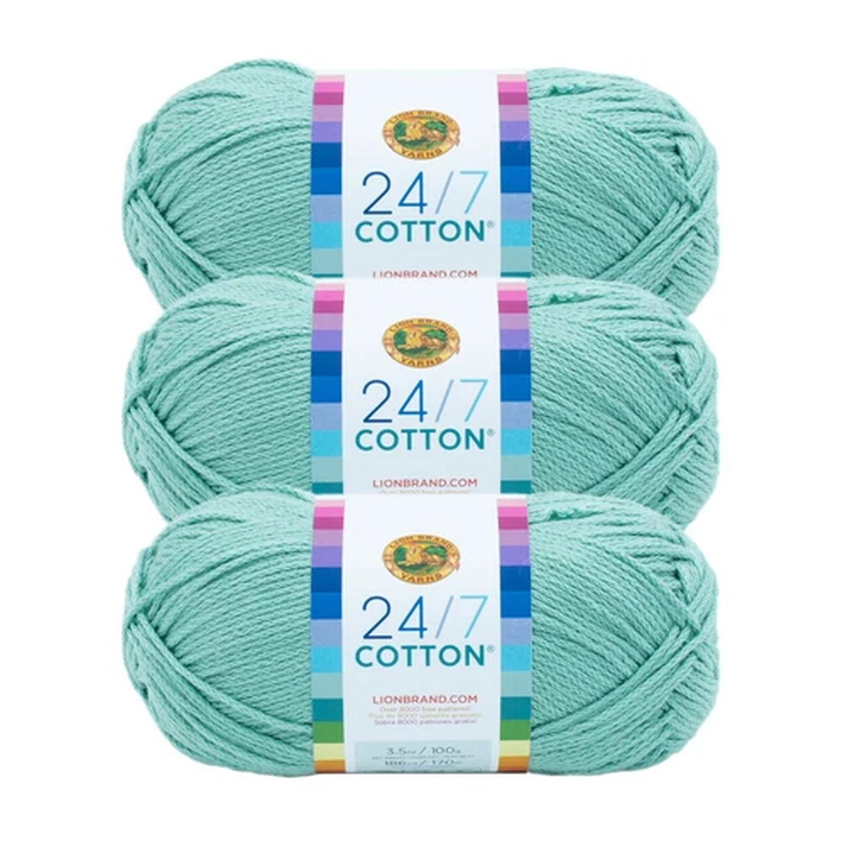 (3 Pack) Lion Brand Yarn 761-116E 24/7 Cotton Yarn, Succulent