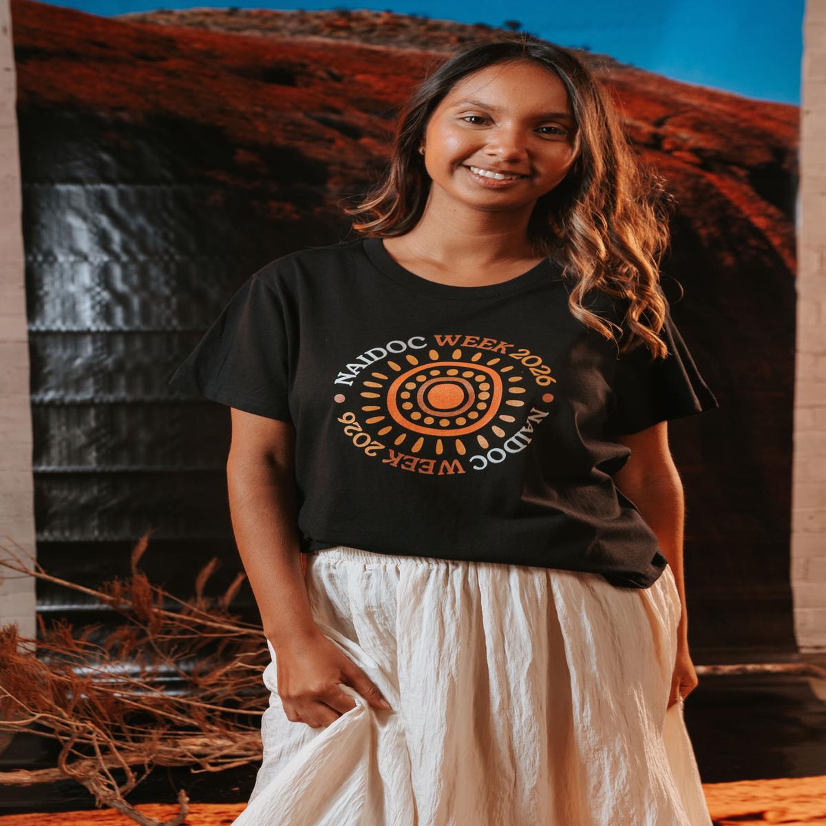 Circle NAIDOC Week 2026 Black Cotton Crew Neck Women's T-Shirt