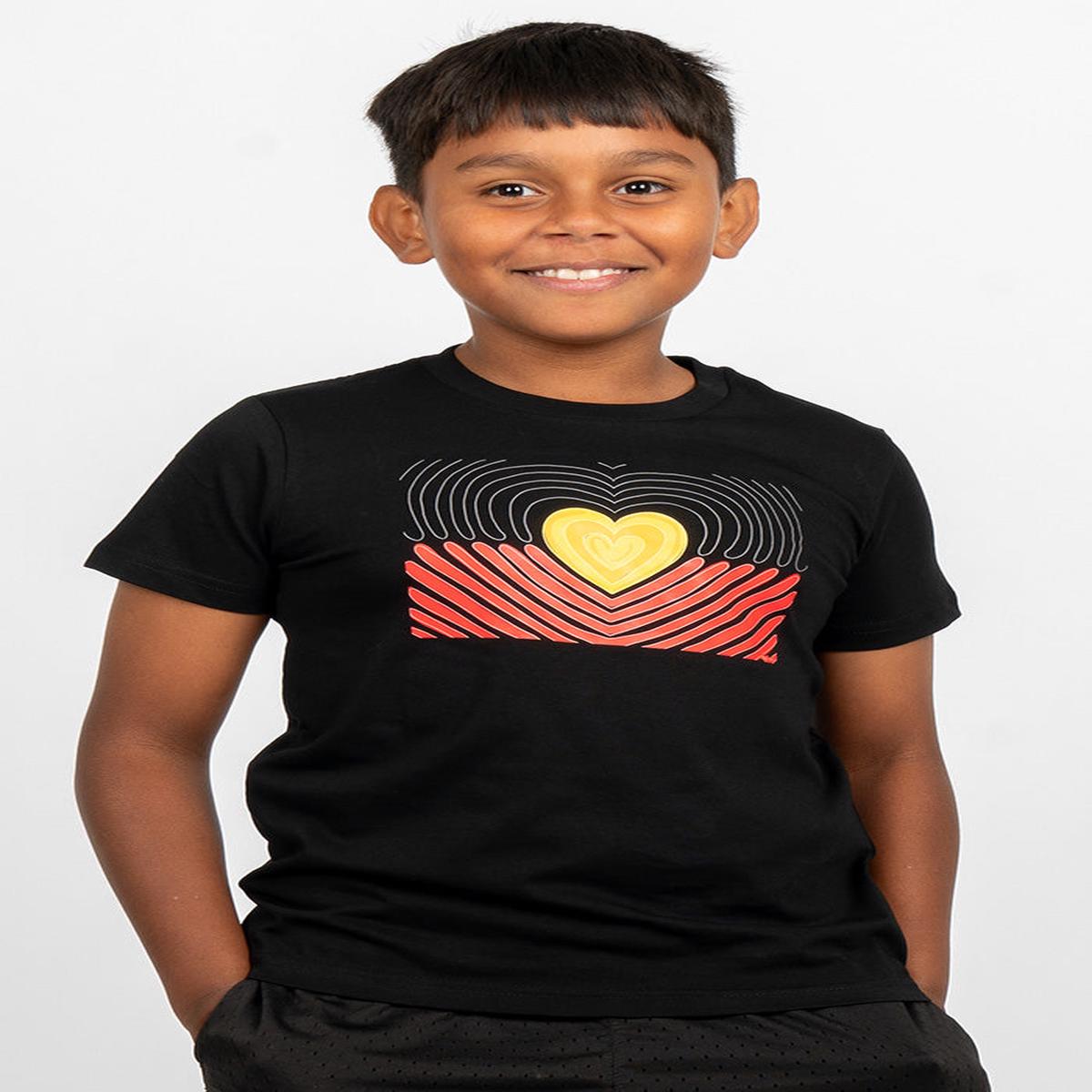 Proud Heart Flag Black Cotton Crew Neck Kids T-Shirt