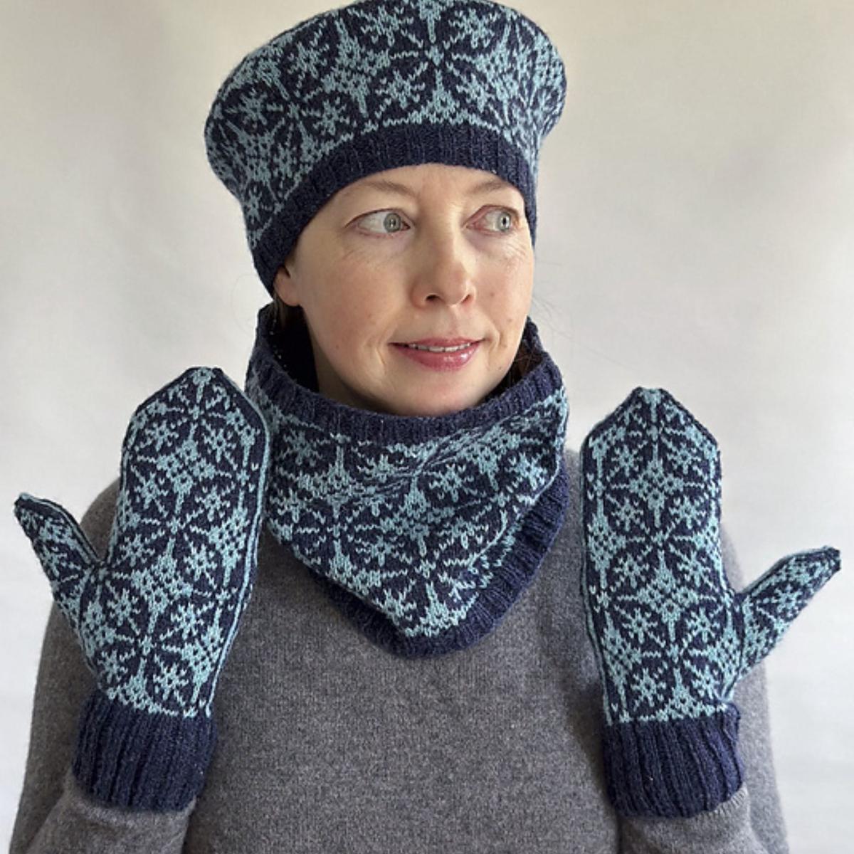 Estel Tam, Cowl, & Mittens by Virginia Sattler-Reimer in Jamieson's of Shetland Spindrift