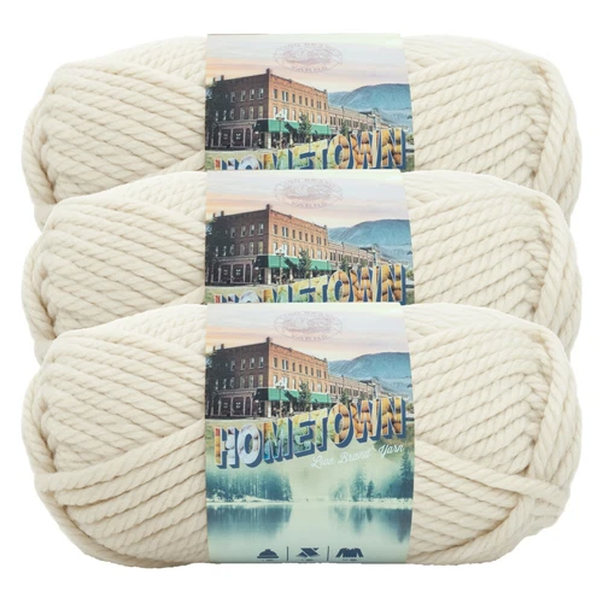 (3 Pack) Lion Brand Yarn 135-098P Hometown Bulky Yarn, Houston Cream
