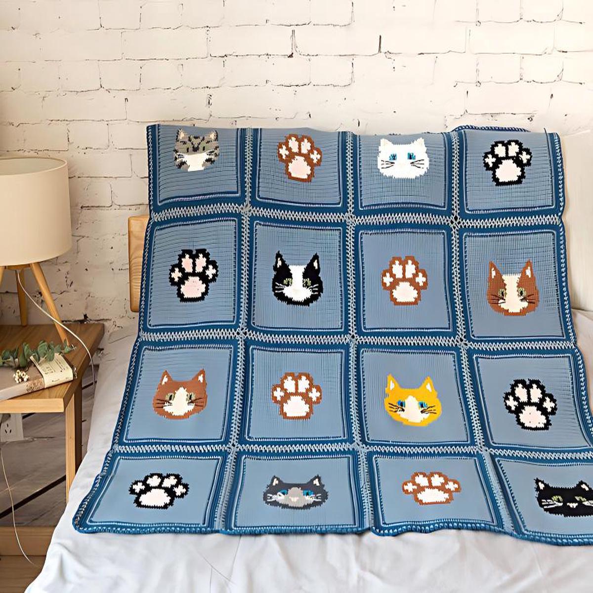 Cute Cat Motif Blanket | Crochet Chart Pattern | Limited Written Instructions | Video Tutorial Available