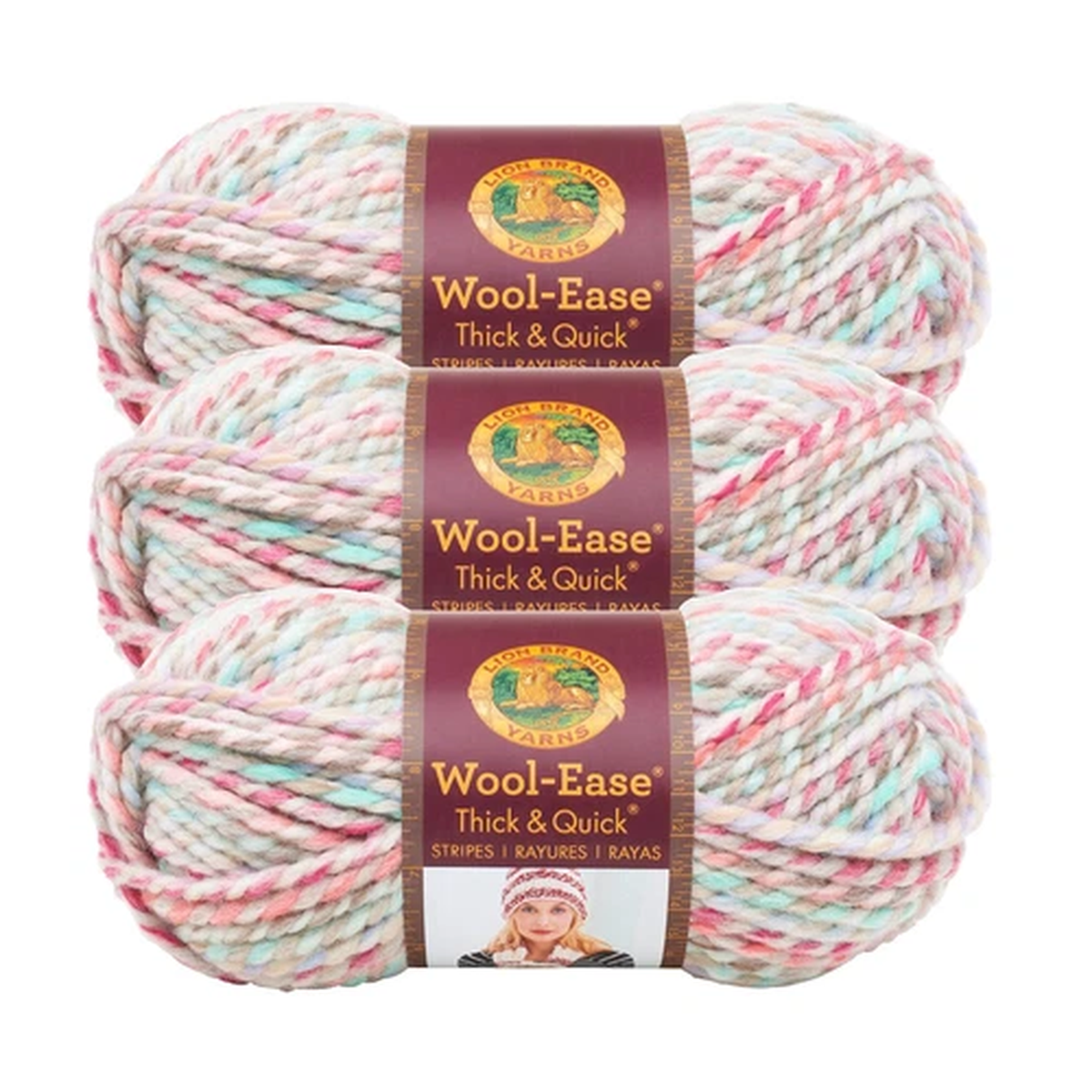 (3 Pack) Lion Brand Yarn 640-619D Wool-Ease Thick & Quick Bulky Yarn, Carousel