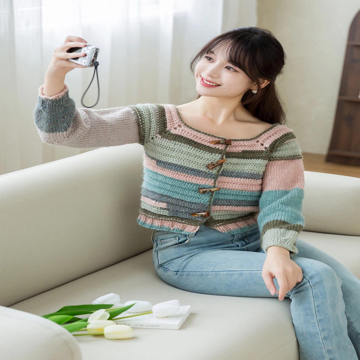 Fresh Jade Cardigan Crochet&Knit Yarn Kit