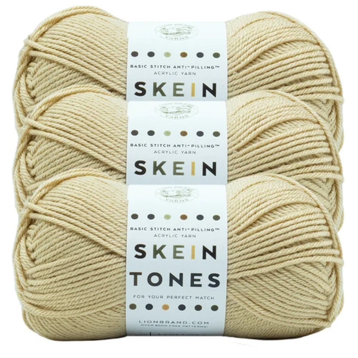 (3 Pack) Lion Brand Yarn 202-121L Basic Stitch Anti Pilling "Skein Tones",Almond