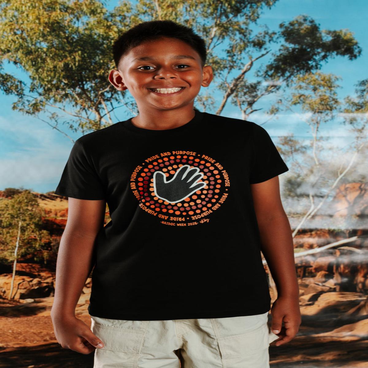 Pride And Purpose NAIDOC Week 2026 Black Cotton Crew Neck Kids T-Shirt