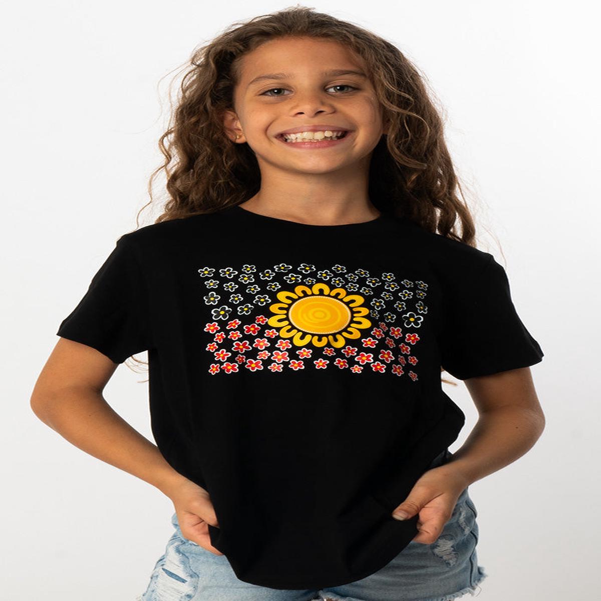 Wildflowers in the Sun Flag Black Cotton Crew Neck Kids T-Shirt
