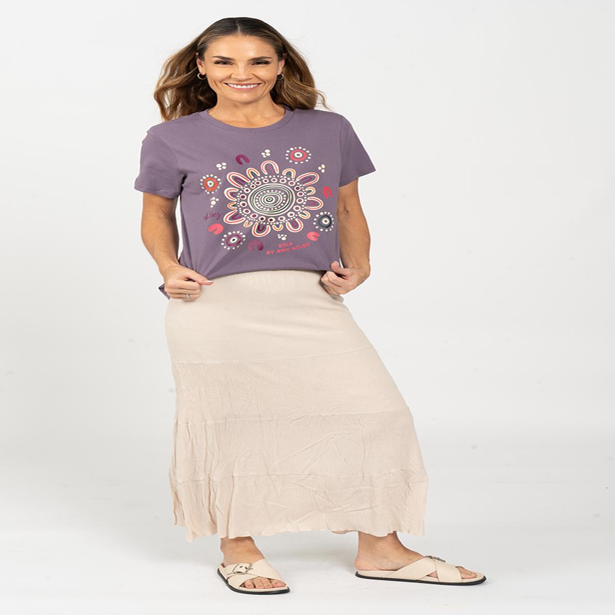 Bila Mauve Cotton Crew Neck Women's T-Shirt