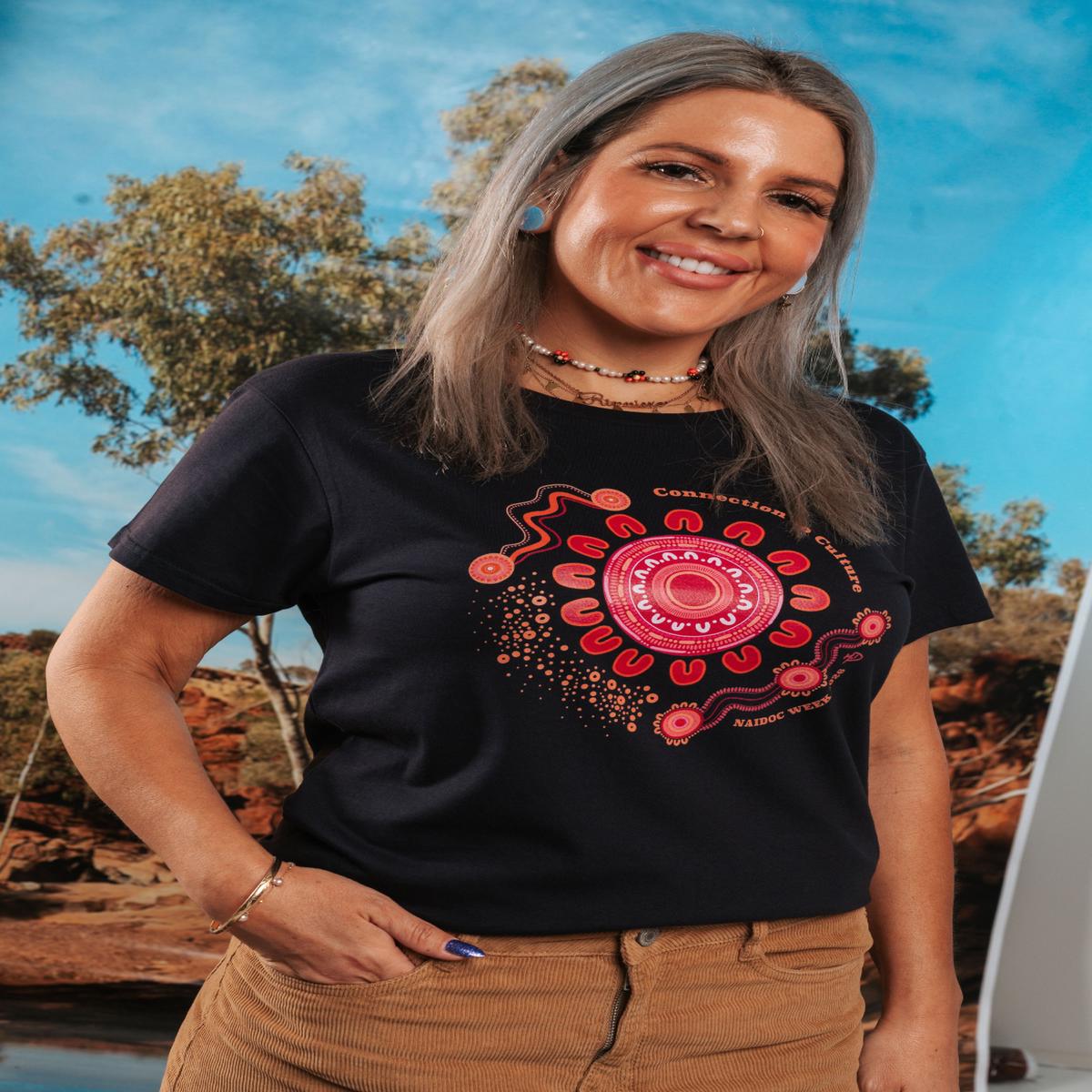 Resilience Lives On NAIDOC Week 2026 Black Cotton Crew Neck Women's T-Shirt