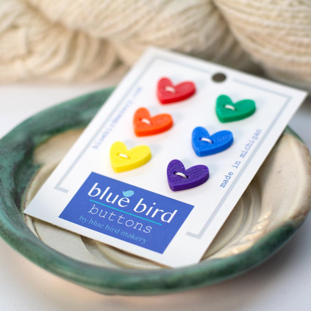 Blue Bird Makery Rainbow Heart Buttons (12mm)