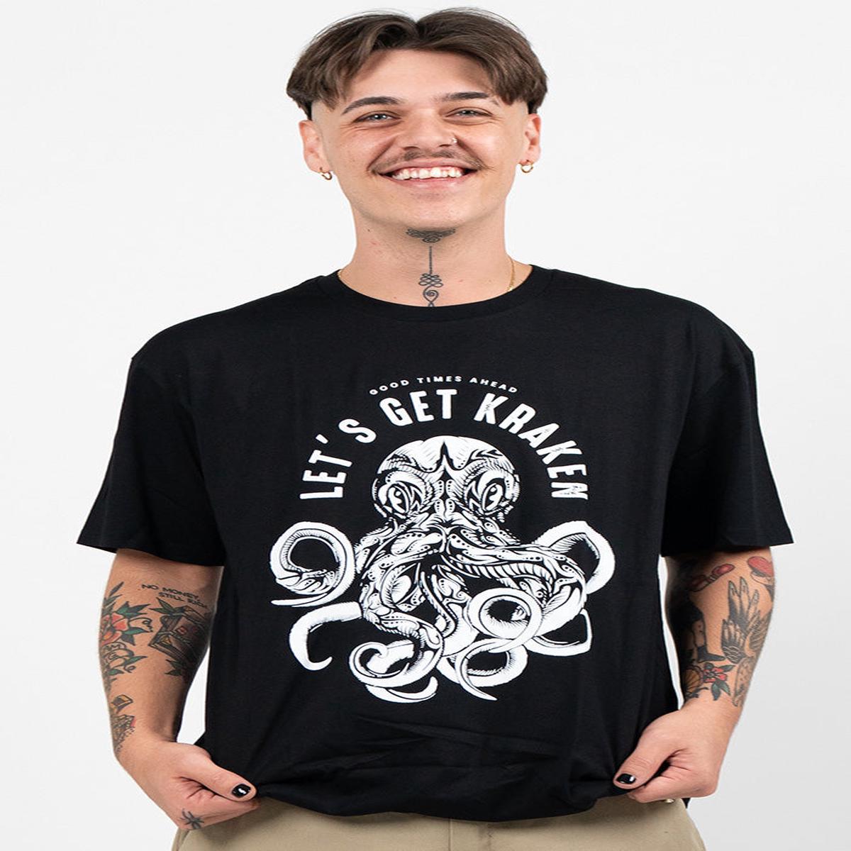 Let's Get Kraken Black Cotton Crew Neck Unisex T-Shirt