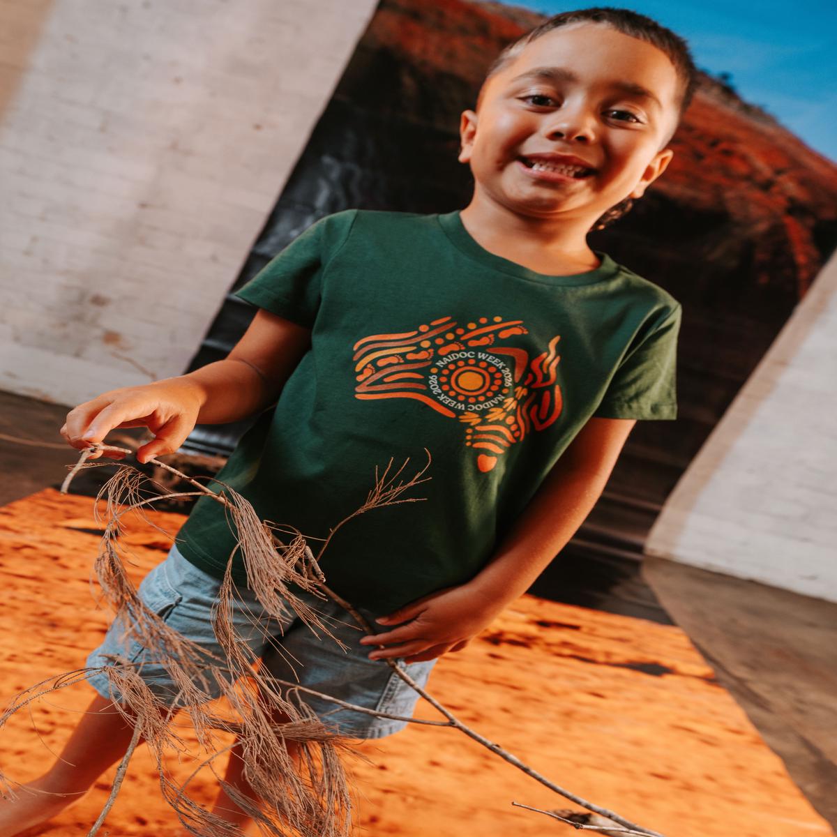 (Bulk) Australia NAIDOC Week 2026 Forest Green Cotton Crew Neck Kids T-Shirt
