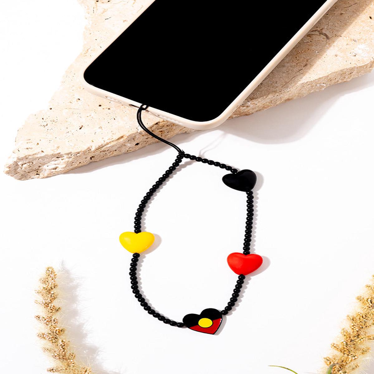 "Raise The Flag" Aboriginal Flag Heart Beaded Phone Charm