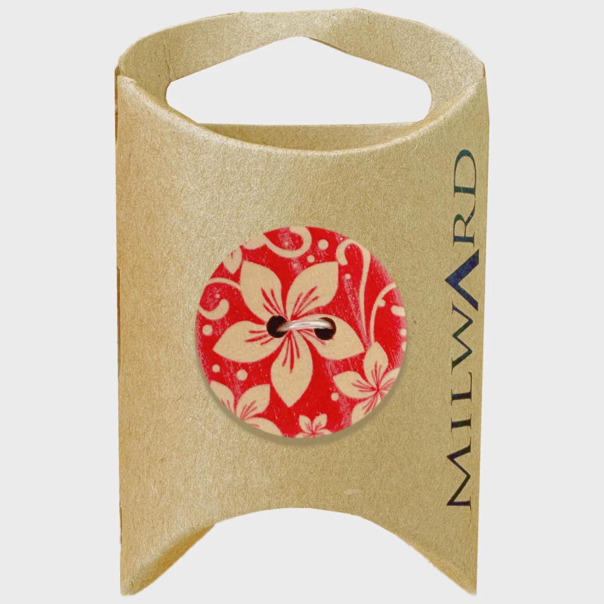 Wooden Flower Printed Buttons / Red (25mm)