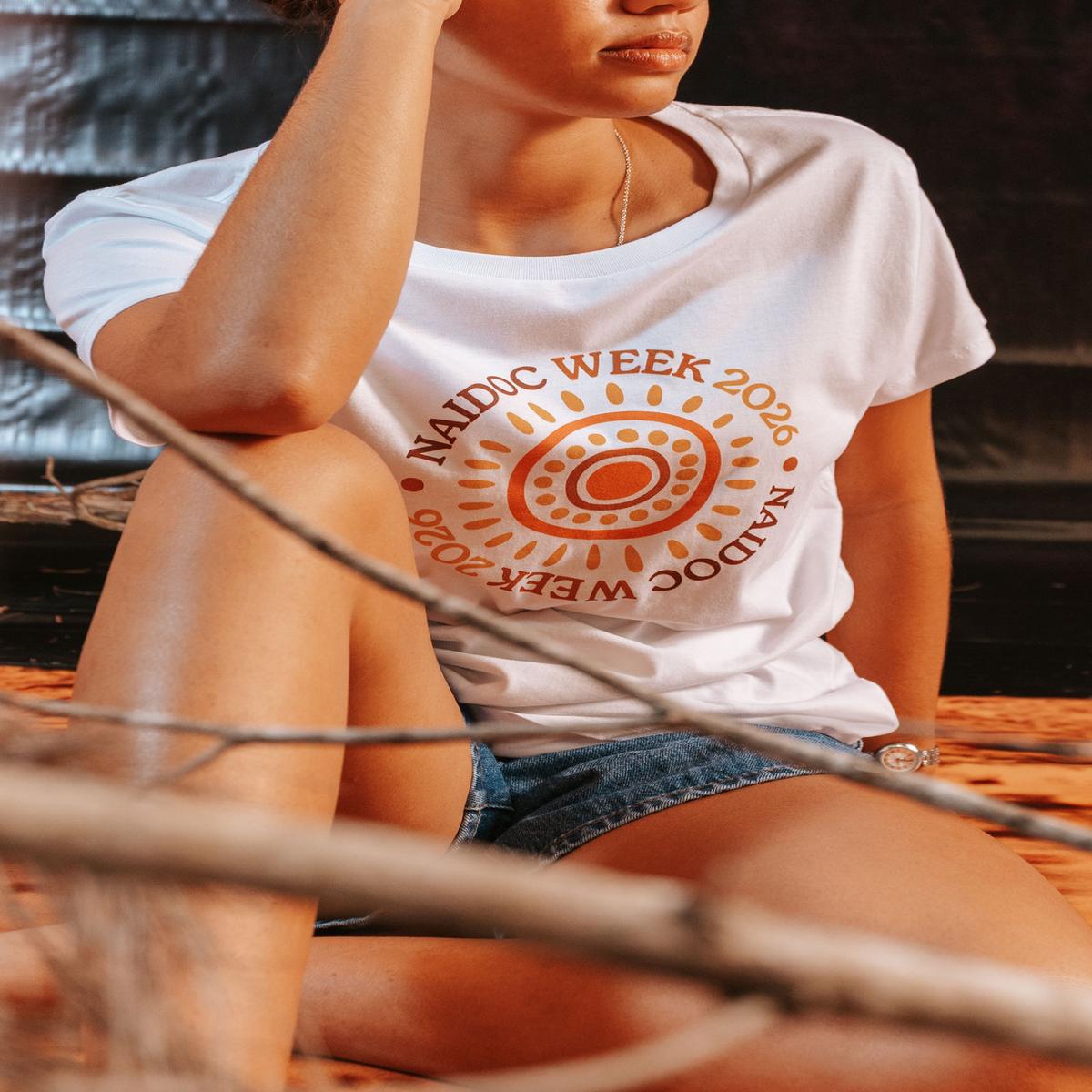 (Bulk) Circle NAIDOC Week 2026 White Cotton Crew Neck Women's T-Shirt