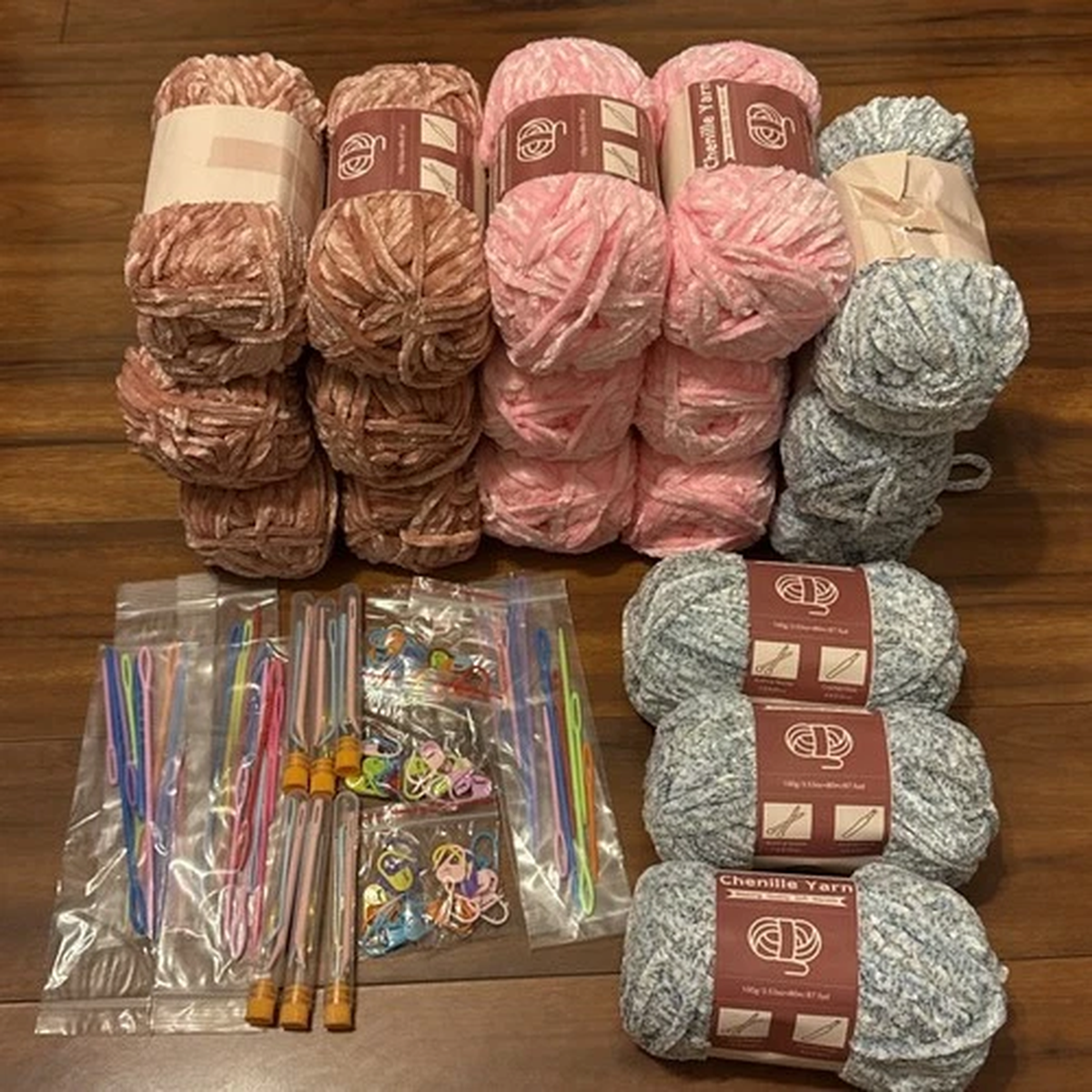 Yarn Chenille 18Qty Skeins  Weaving, Quality, Soft, Warmth100g/3.53oz each2 NEW