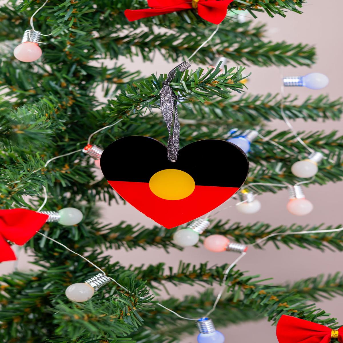 "Raise The Flag" Aboriginal Flag Heart Acrylic Ornament
