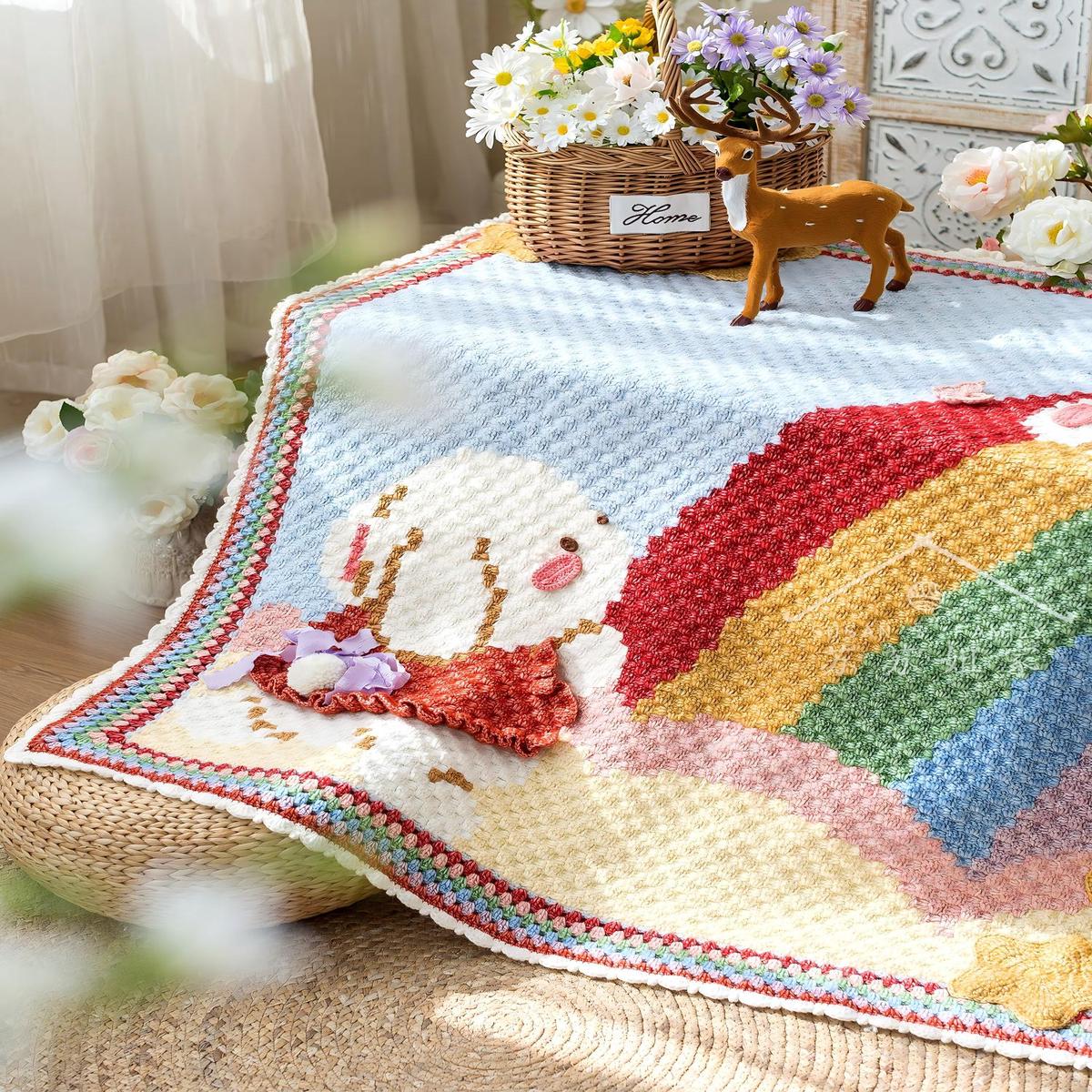 Rainbow Bunny Blanket Crochet Kit