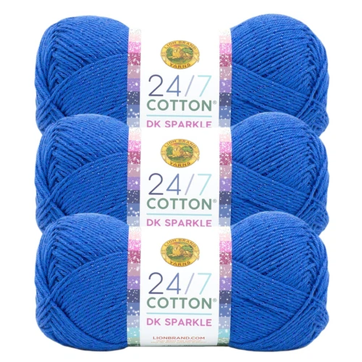 (3 Pack) Lion Brand Yarn 769-306M 24/7 Cotton DK Sparkle Soft Yarn, Calypso