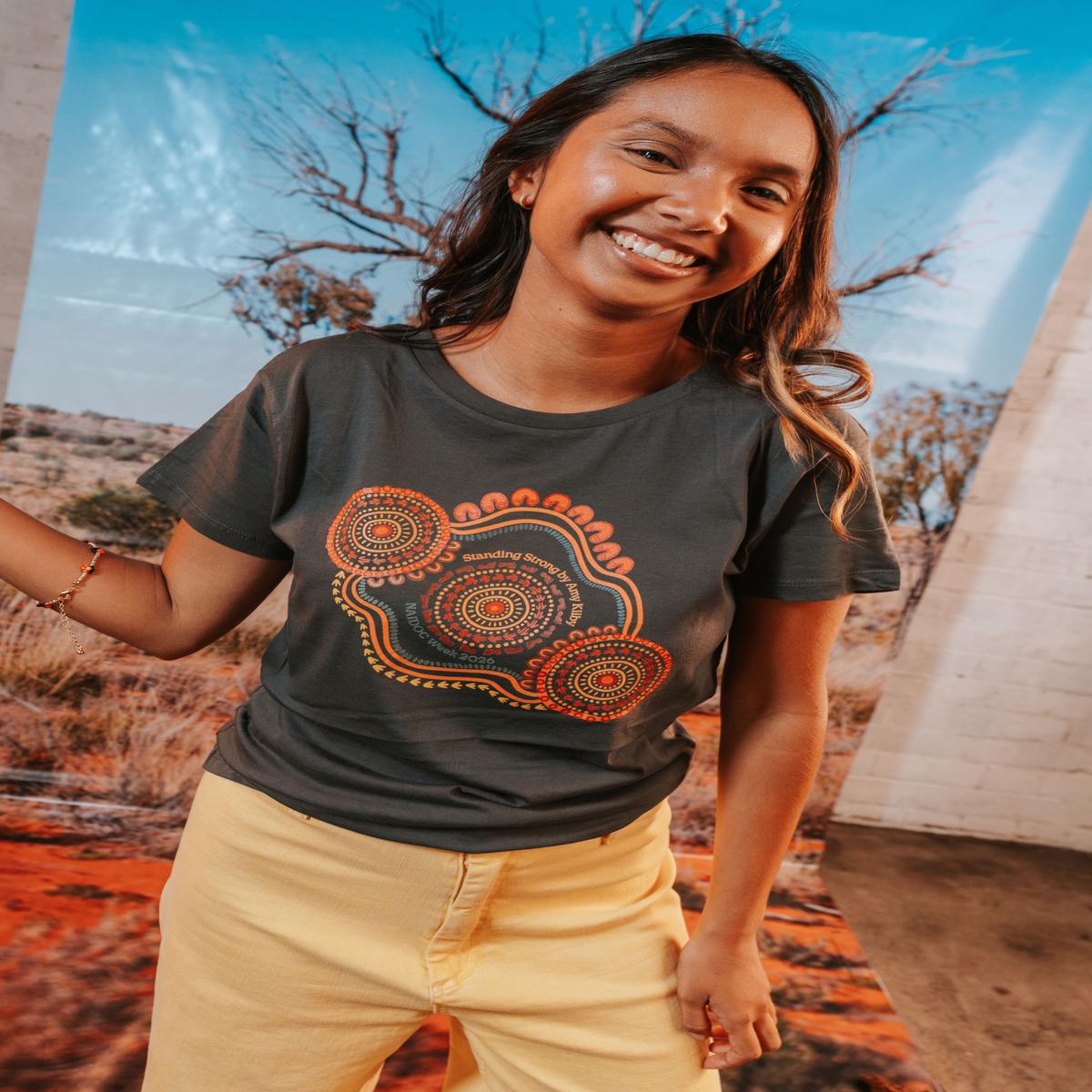 (Bulk) Standing Strong NAIDOC Week 2026 Charcoal Cotton Crew Neck Women's T-Shirt