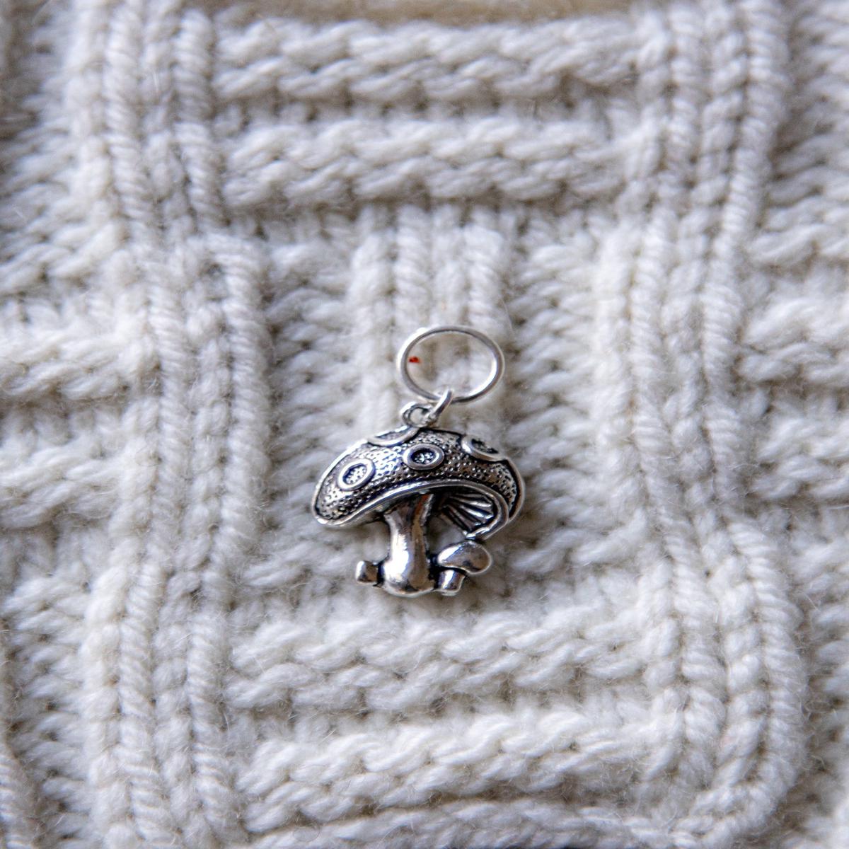 Silver Mushroom Stitch Marker