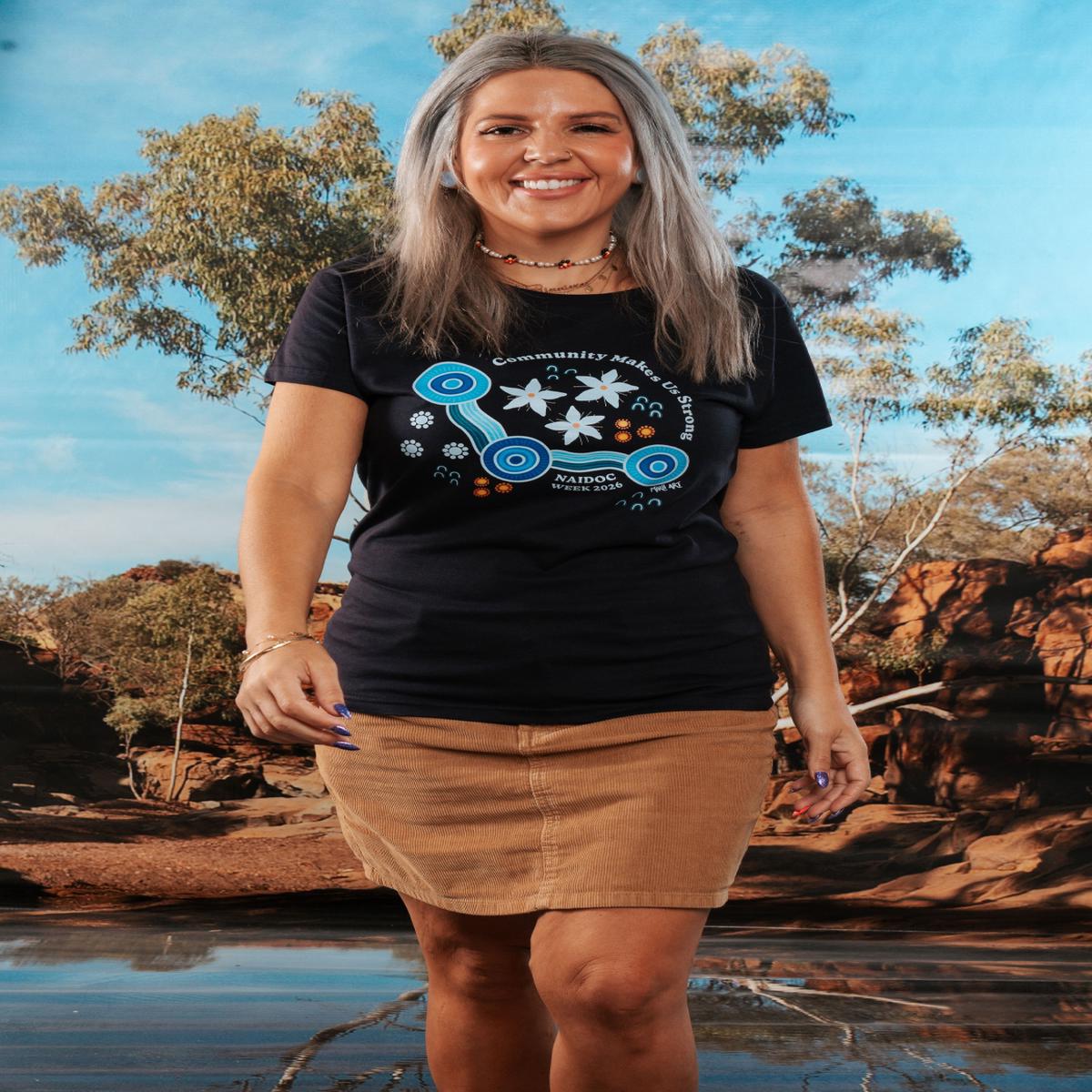 Community Makes Us Strong NAIDOC Week 2026 Navy Cotton Crew Neck Women's T-Shirt