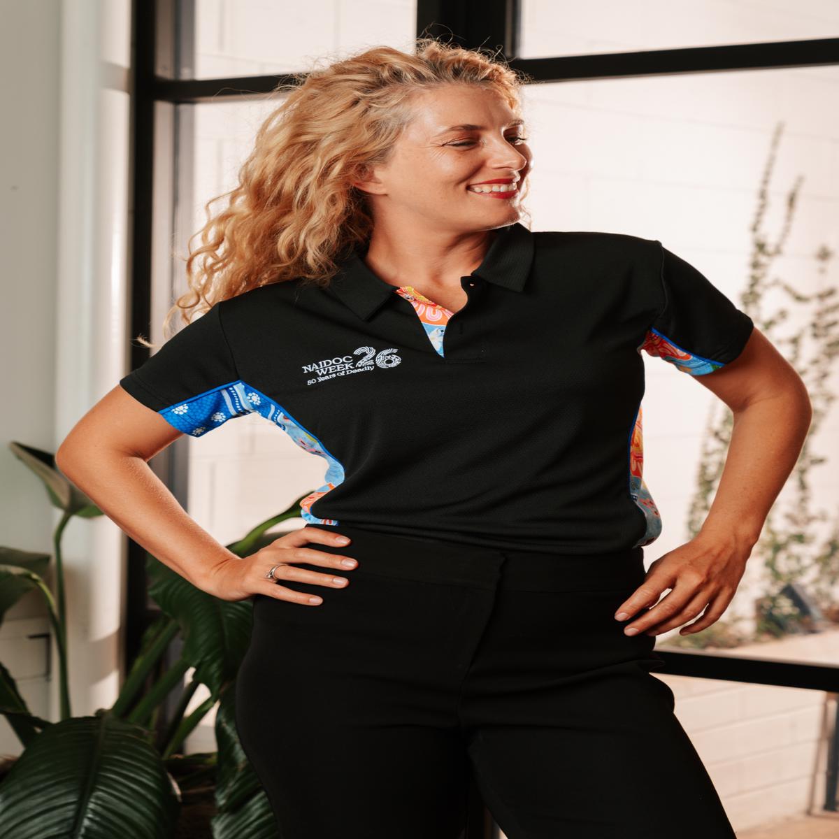 (Bulk) Built On Strong Shoulders NAIDOC 2026 Bamboo (Simpson) Women's Fitted Polo Shirt
