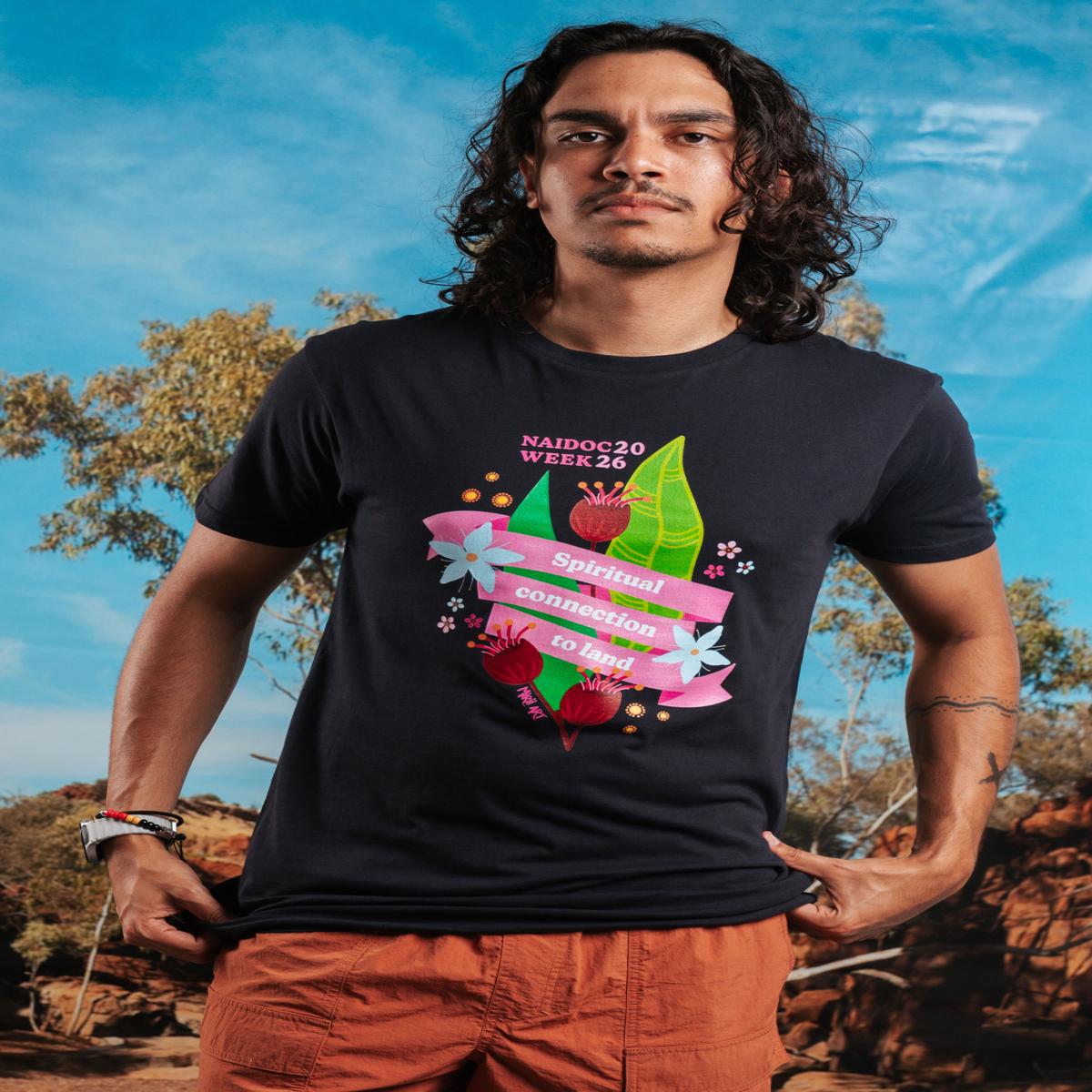 Spiritual Connection To Land NAIDOC Week 2026 Navy Cotton Crew Neck Unisex T-Shirt