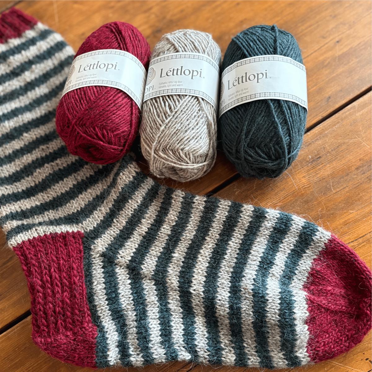 Striped Christmas Stocking in Lttlopi by Jill Schroeder for The Woolly Thistle