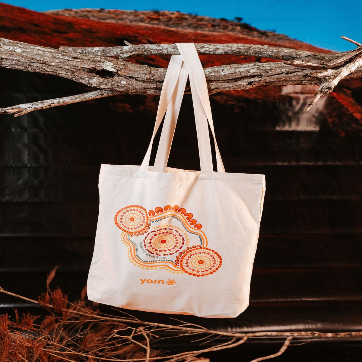 (Bulk) Standing Strong NAIDOC 2026 Khaki Long Handle Cotton Tote Bag