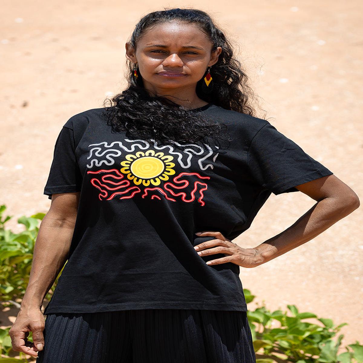 Threaded Together Flag Black Cotton Crew Neck Women's T-Shirt