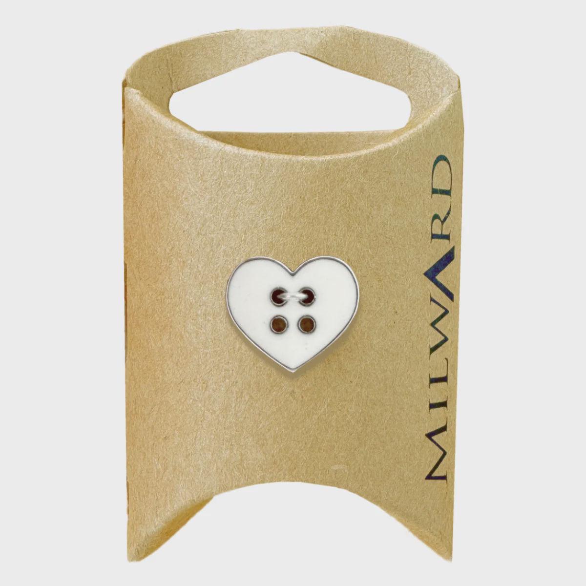 ABS Silver Rim Heart Buttons / White (16mm)