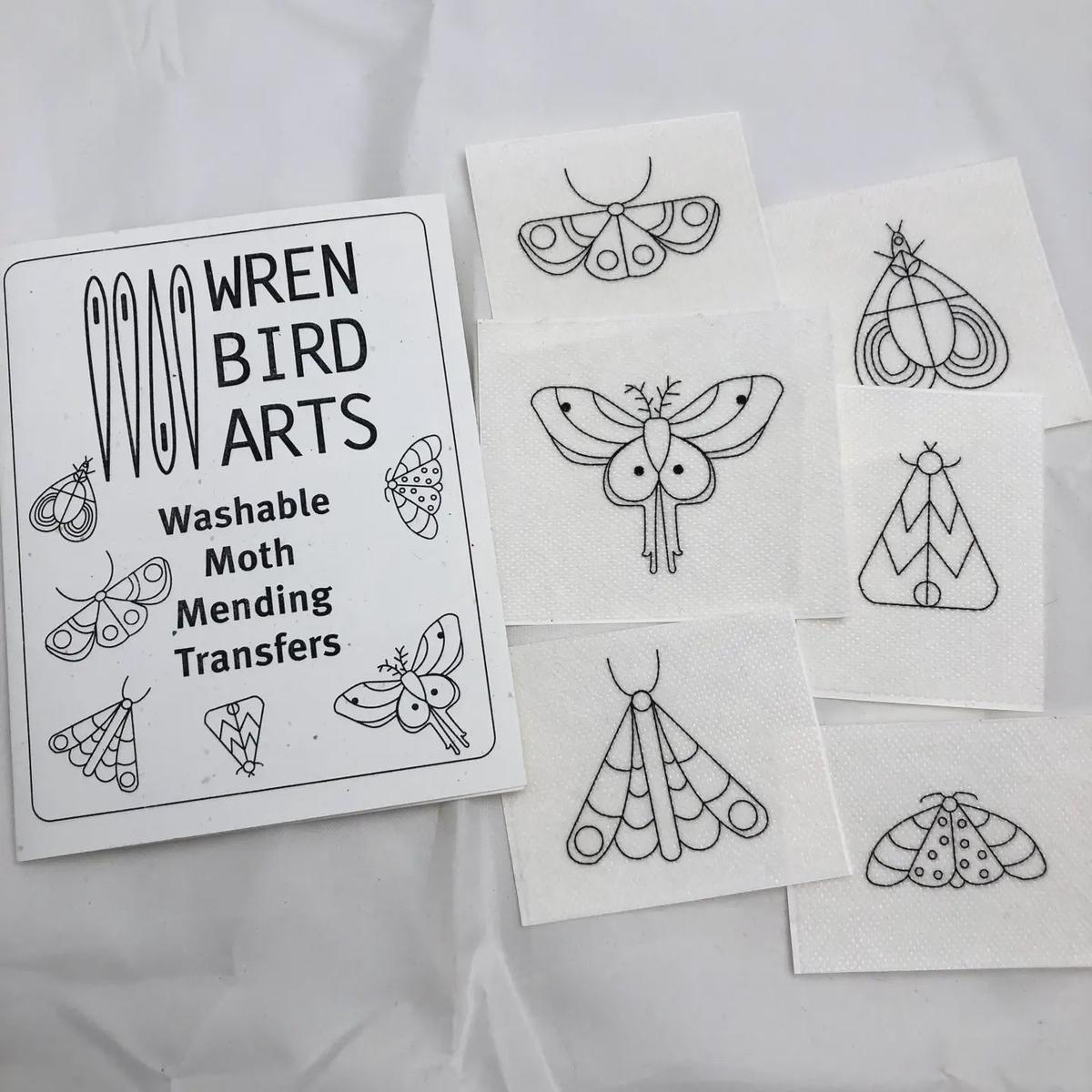 Wren Bird Arts Moth Mending Embroidery Transfers